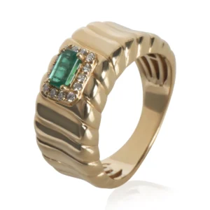 Yellow Gold Emerald and Diamond Ring